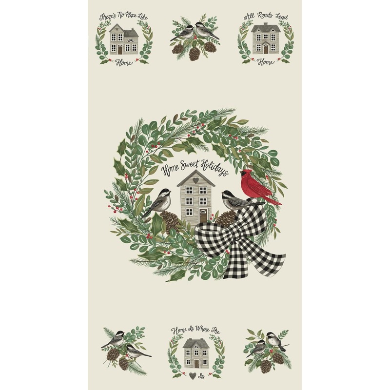 Holidays At Home Christmas Panel 24" Snowy White Deb Strain Moda Cotton Fabric