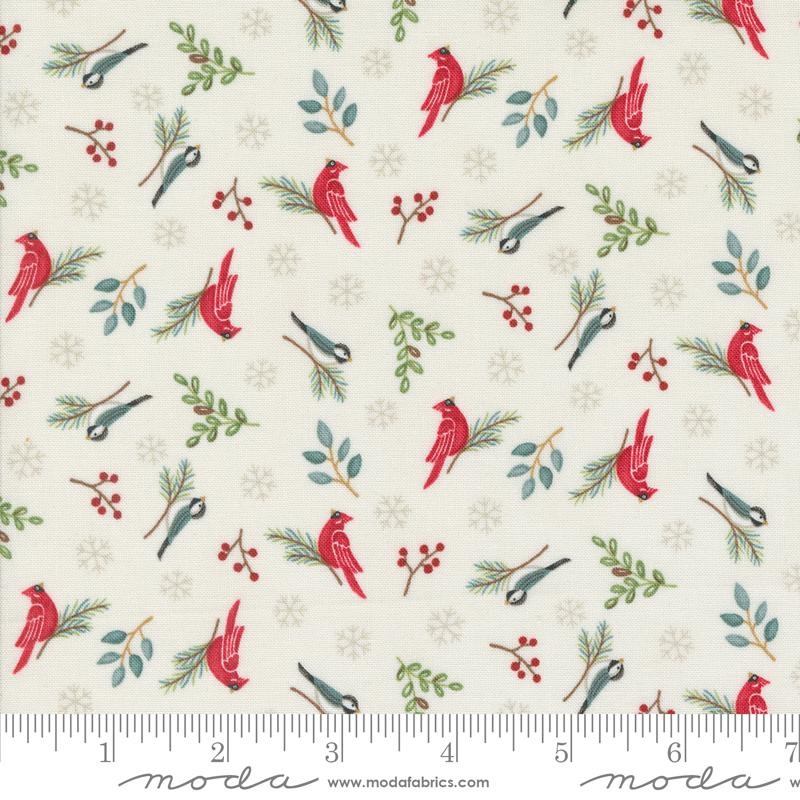 Woodland Winter Birds Snowflakes Snowy White Deb Strain Moda Cotton Fabric