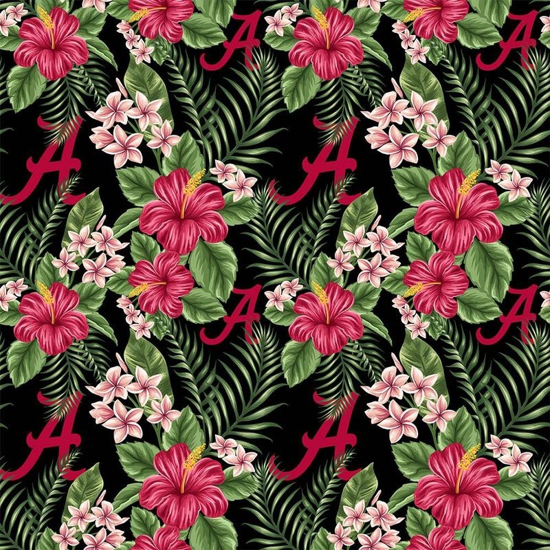Alabama Crimson Tide NCAA College Tropical Palm Allover Sykel Cotton Fabric