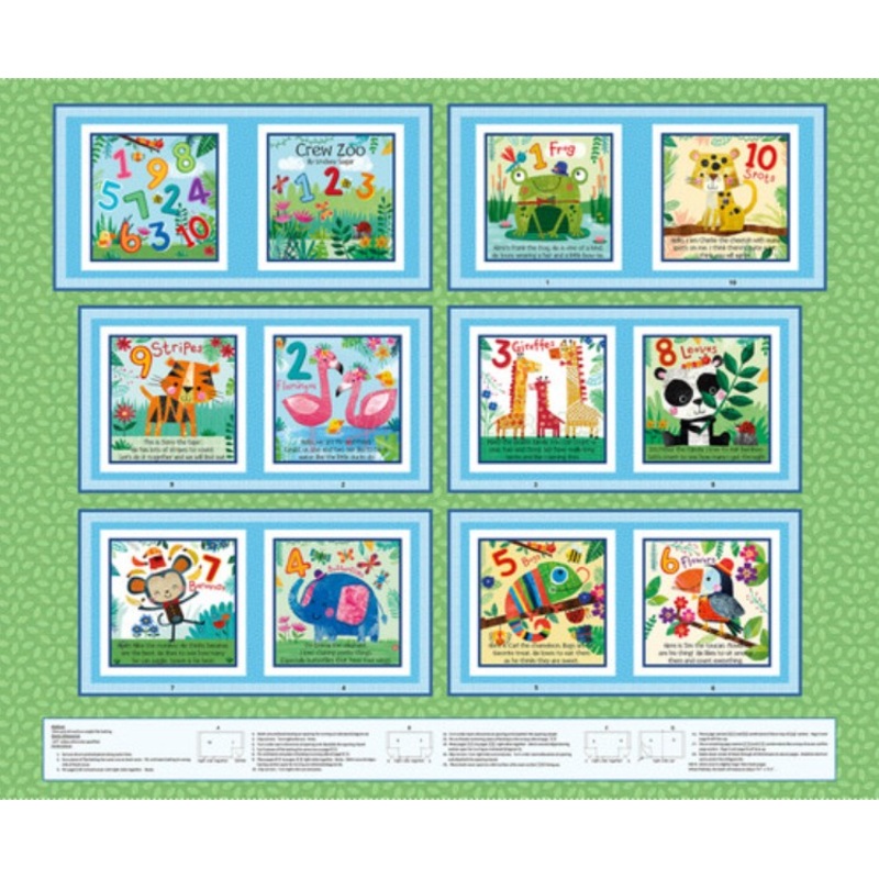 Zoo Crew Book Panel 36" Sage Green Lindsey Sagar Blank Quilting Cotton Fabric