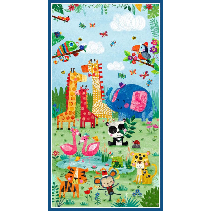 Zoo Crew Panel 24" Sage Green Lindsey Sagar Blank Quilting Cotton Fabric
