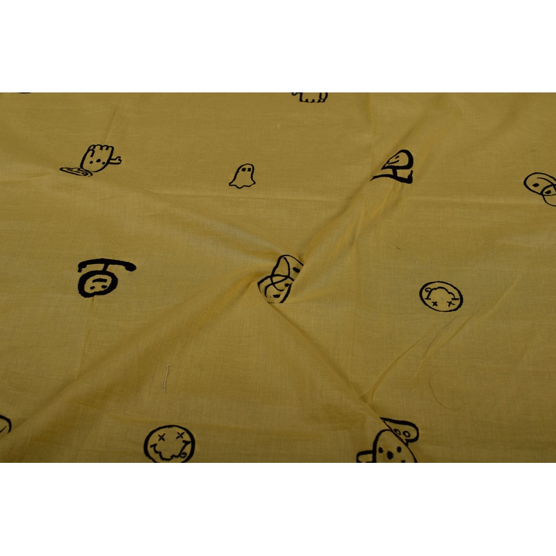 Yellow Embroidered Cotton Fabric