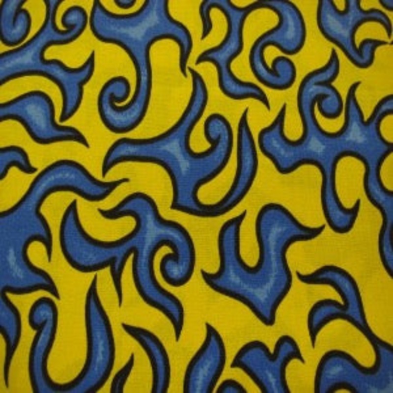 45  On Fire Flames 100% Cotton Blue and Yellow