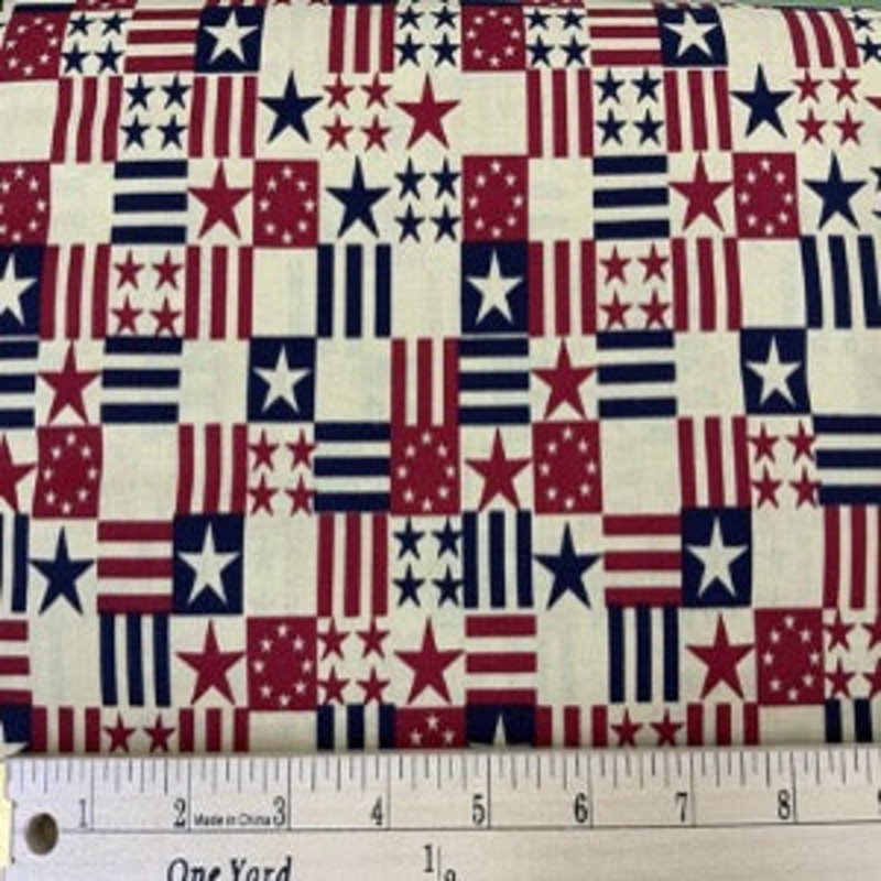 45 Patriotic 100% Cotton Red, White, Blue Antique #49025