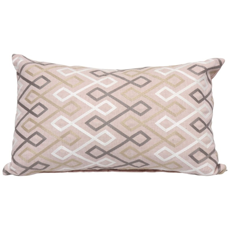 Florence Geometric Embroidered Pink Oblong Cushion