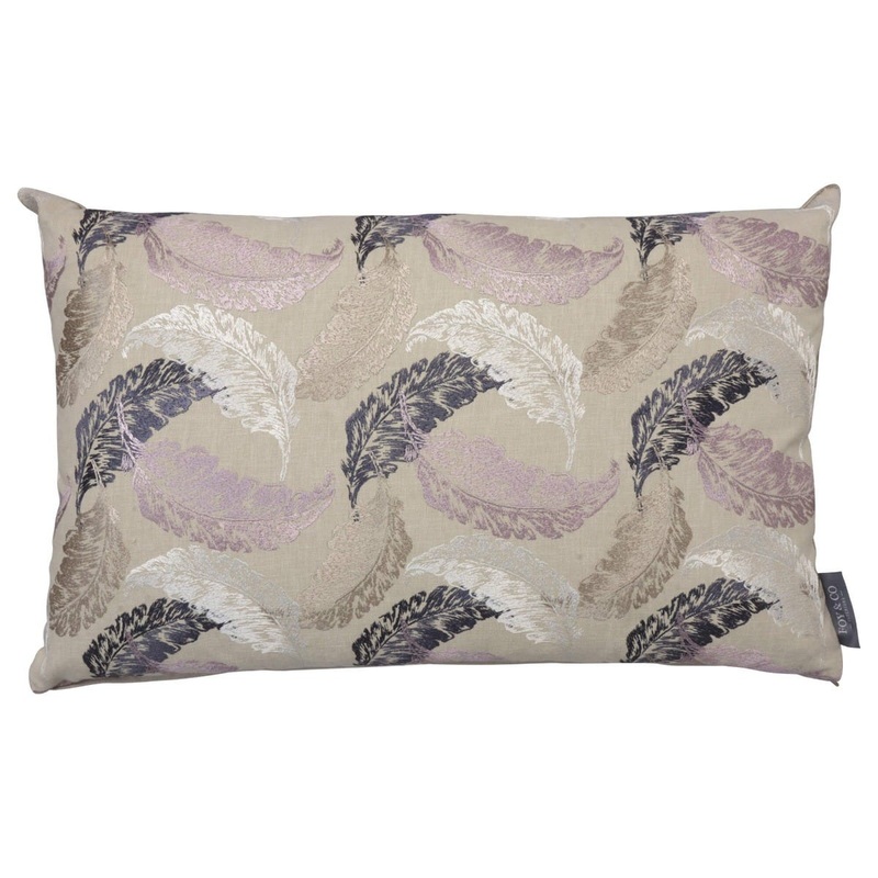 Flourish Feather Embroidered Oblong Cushion