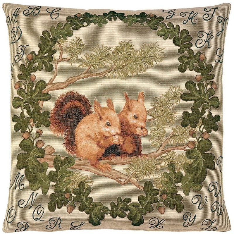 Alphabet Squirrels Tapestry Cushion with Feather Filler