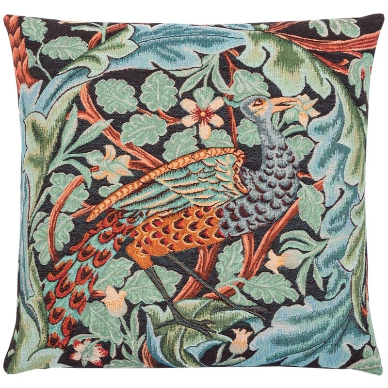 Acanthus & Peacock Tapestry Cushion with Feather Filler