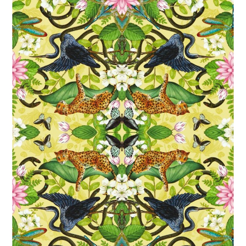 Wonderlust Tea Story Wallpaper - Citron - Clarke & Clarke