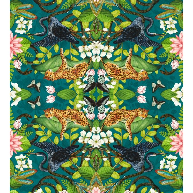 Wonderlust Tea Story Wallpaper - Teal - Clarke & Clarke