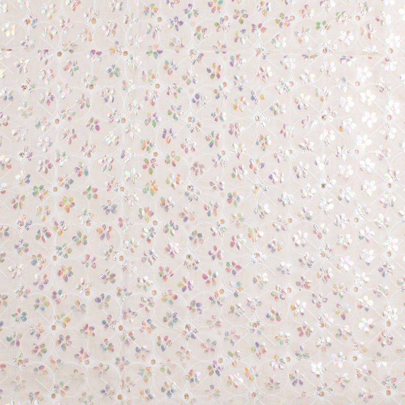 Cotton voile with embroidery and foil print - JUSTIN & JUSTINE - 003 - White