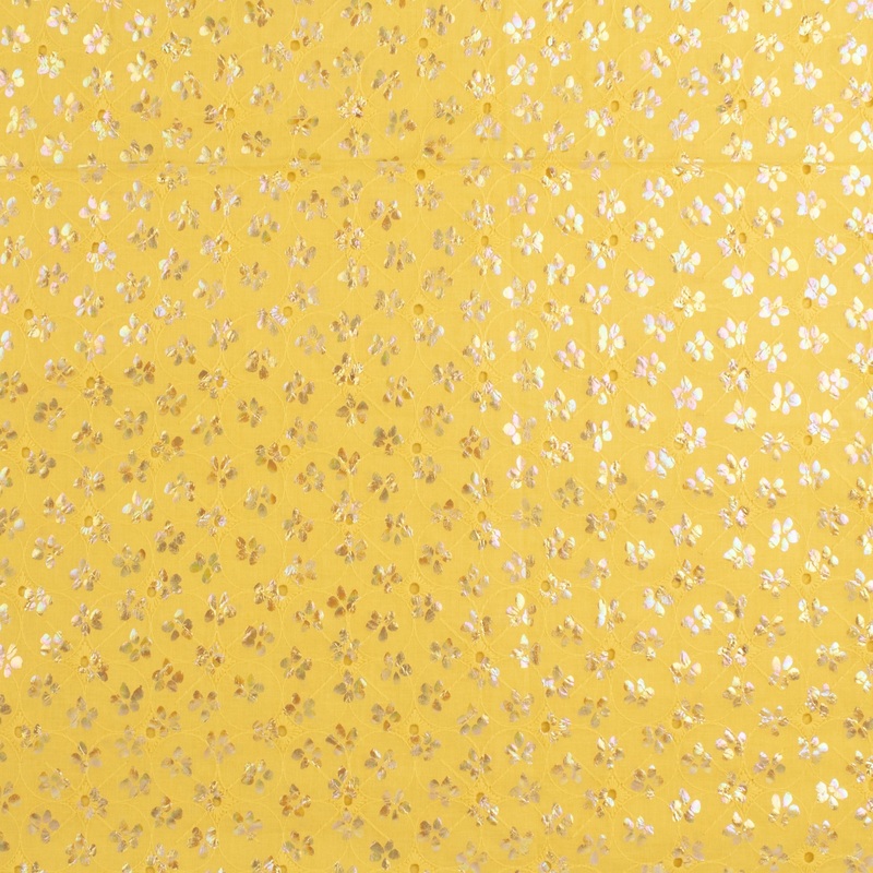 Cotton voile with embroidery and foil print - JUSTIN & JUSTINE - 004 - Yellow
