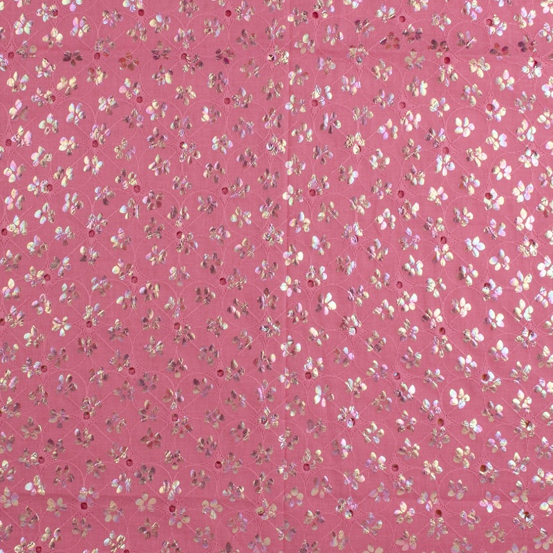 Cotton voile with embroidery and foil print - JUSTIN & JUSTINE - 005 - Pink