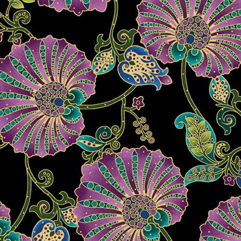 BTX Shangri-La 16111M-12 Black/Multi - Cotton Metallic Fabric