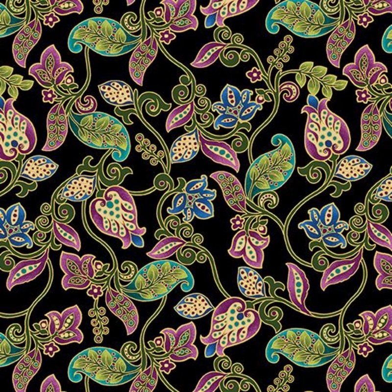 BTX Shangri-La 16113M-12 Black/Multi - Cotton Metallic Fabric