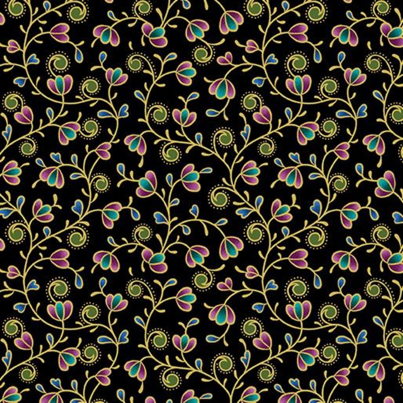 BTX Shangri-La - 16114M-12 Black/Multi - Cotton Metallic Fabric