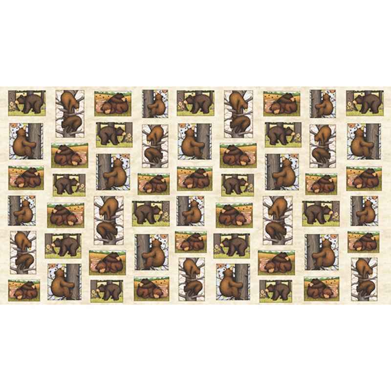 P266 - Sweet as Honey Quilt Fabric - Bear and Honey Patches in Cream - 1649 29441 E - SOLD AS A 24" PANEL