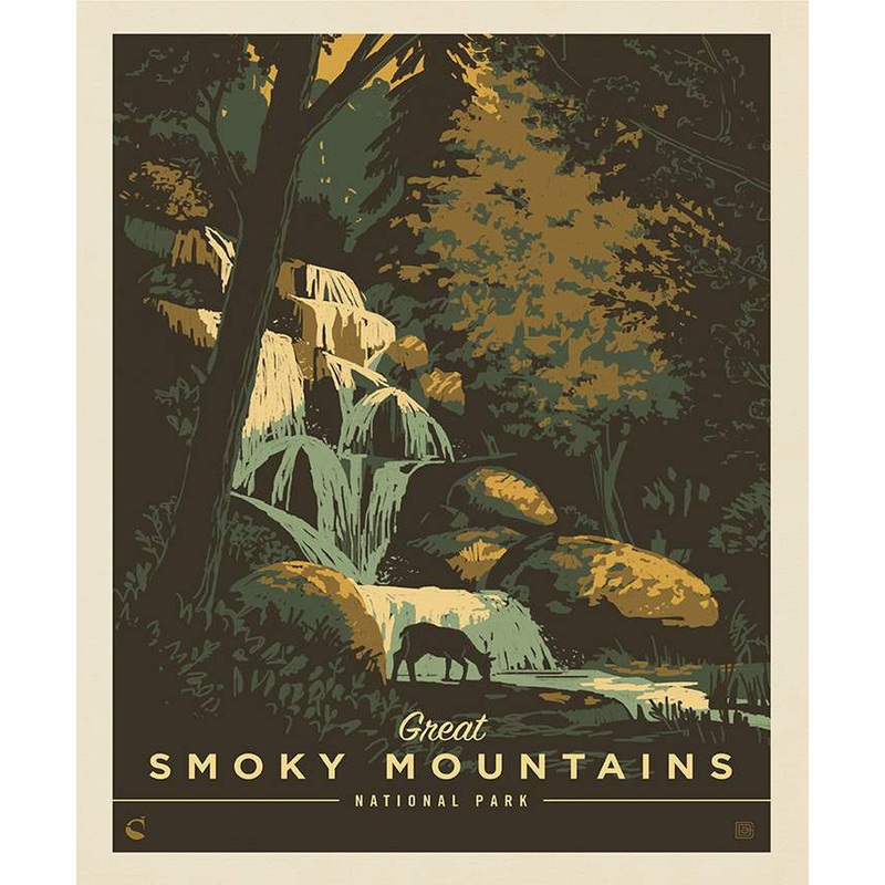 P269 - National Parks Quilt Fabric - Great Smoky Mountains Waterfall Poster Panel - PD13299-SMOKYMTS - SOLD AS A 36" x 43" PANEL